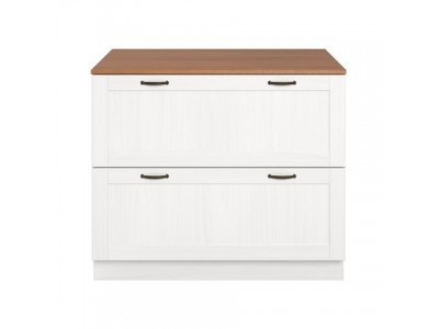 Armário bancada para cozinha com duas gavetas na cor branco lavado com honey / coleção Alma